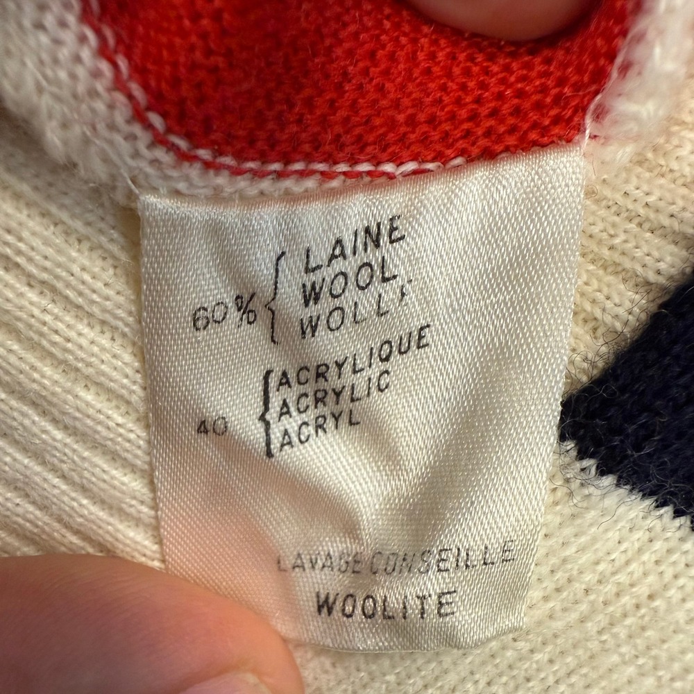 RODIER PARIS Wool Blend Knit Sweater V Neck Dolman Sleeve Cream Red Navy Stripes - Picture 5 of 6